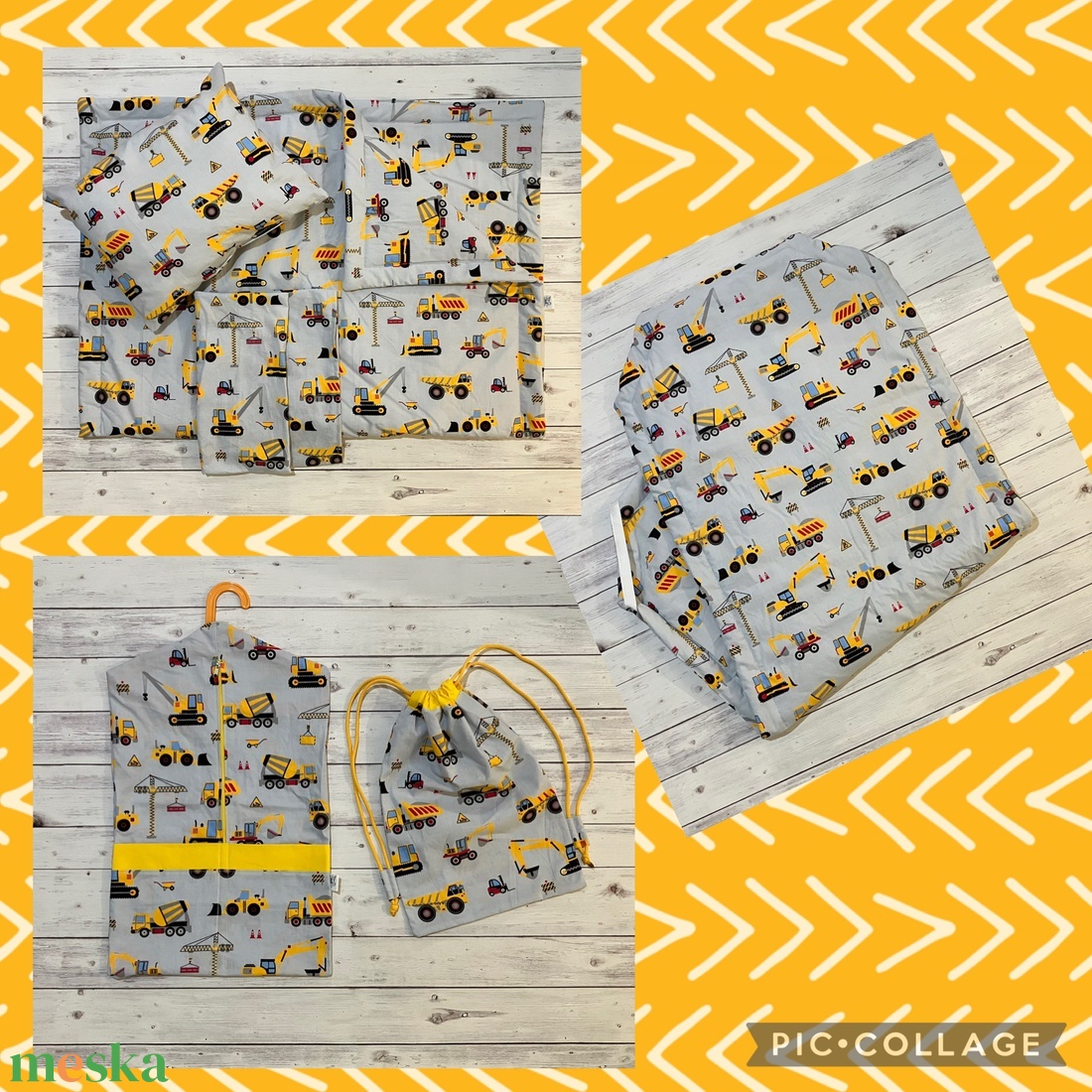 Munkagépes ovis vagy kisgyermek ágynemű szett + ovizsák tornazsák szett + derékalj  - játék & sport - ovis felszerelés - ovis szett - Meska.hu