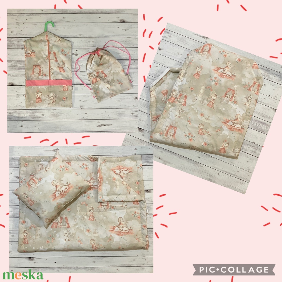 Kislány mintás ovis vagy kisgyermek ágynemű + ovizsák tornazsák szett + derékalj - játék & sport - ovis felszerelés - ovis szett - Meska.hu