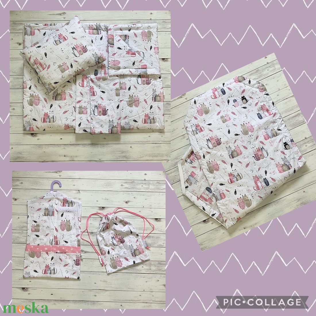 Cicás ovis vagy kisgyermek ágynemű szett + ovizsák tornazsák szett + derékalj  - játék & sport - ovis felszerelés - ovis szett - Meska.hu