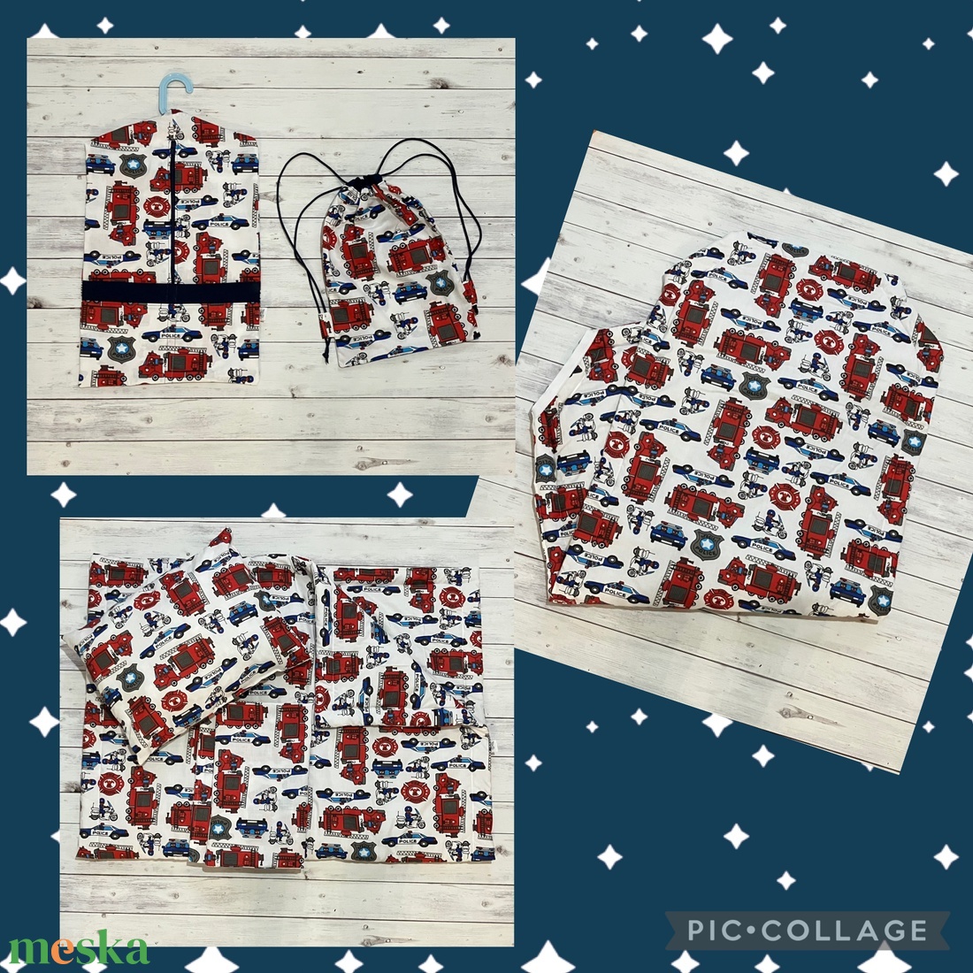 Tűzoltós rendőrös ovis vagy kisgyermek ágynemű szett + ovizsák tornazsák szett + derékalj  - játék & sport - ovis felszerelés - ovis szett - Meska.hu