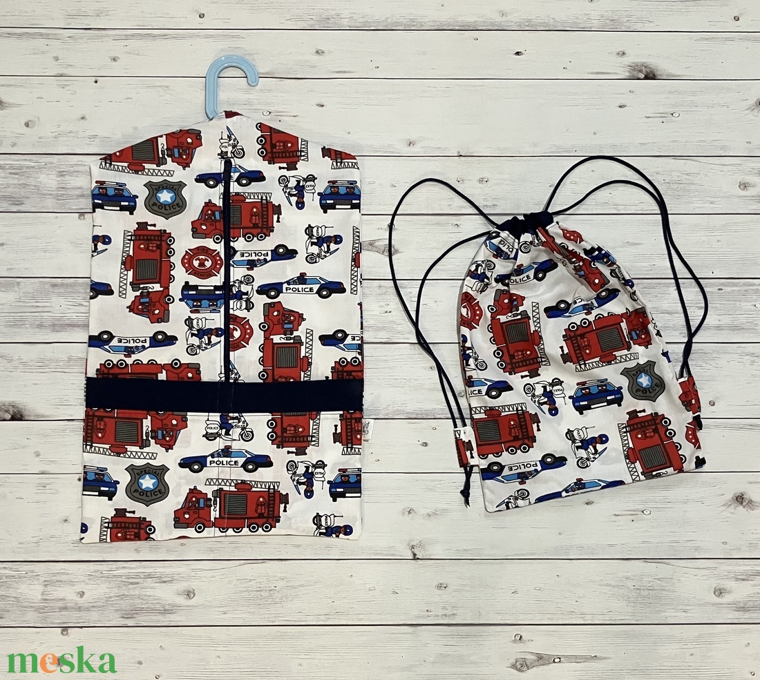 Tűzoltós rendőrös ovis vagy kisgyermek ágynemű szett + ovizsák tornazsák szett + derékalj  - játék & sport - ovis felszerelés - ovis szett - Meska.hu