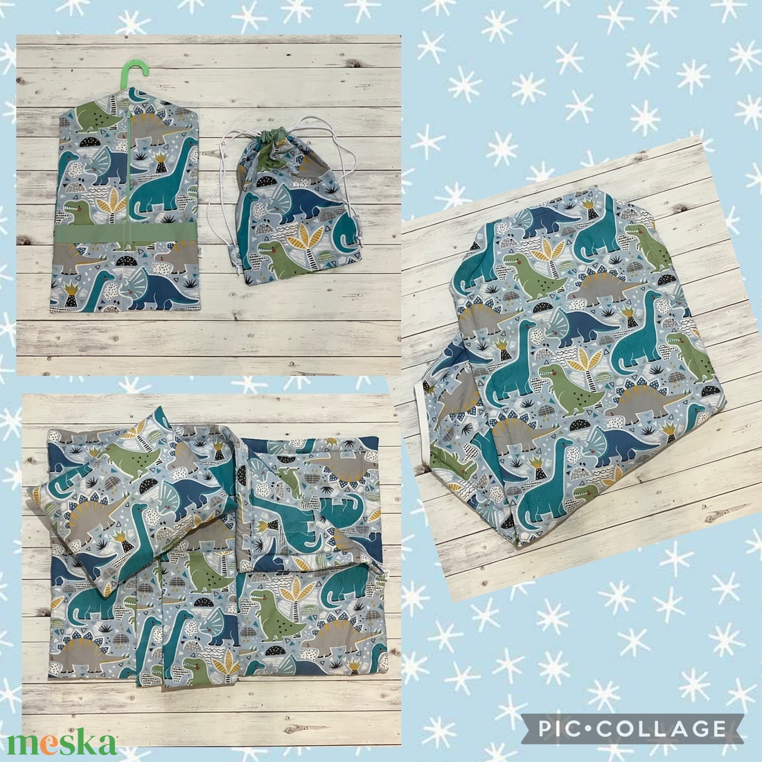 Dínós ovis vagy kisgyermek ágynemű szett + ovizsák tornazsák szett + derékalj  - játék & sport - ovis felszerelés - ovis szett - Meska.hu