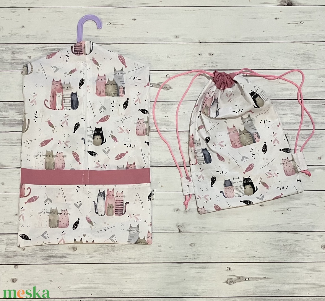 Rózsaszín cicás ovizsák és tornazsák szett - játék & sport - ovis felszerelés - ovis szett - Meska.hu