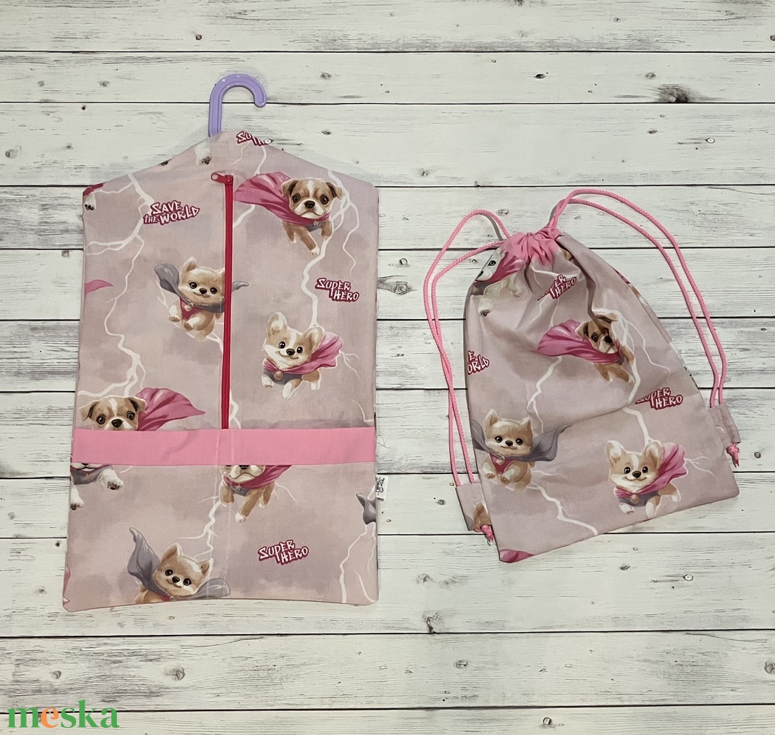 Rózsaszín kutya ovizsák és tornazsák szett - játék & sport - ovis felszerelés - ovis szett - Meska.hu