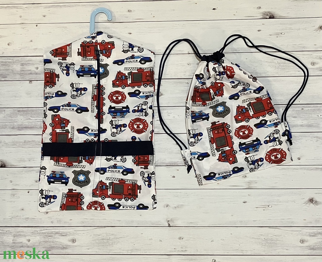 Tűzoltó és rendőr mintás kék ovizsák és tornazsák szett - játék & sport - ovis felszerelés - ovis szett - Meska.hu