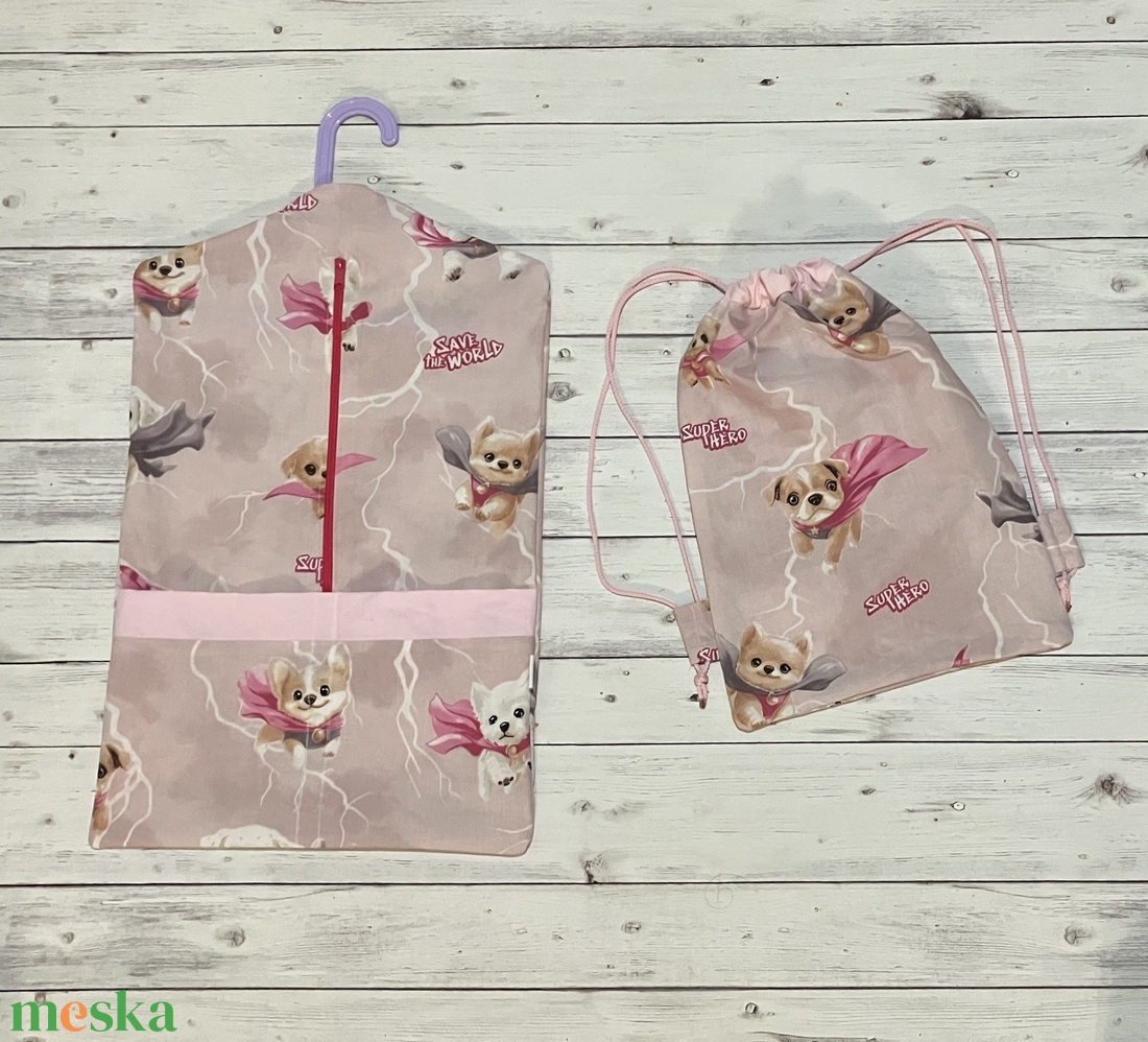 Rózsaszín kutya ovizsák és tornazsák szett - játék & sport - ovis felszerelés - ovis szett - Meska.hu