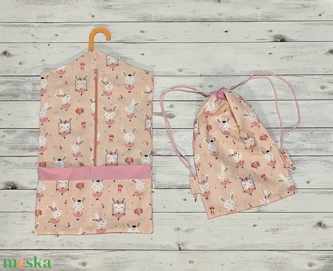 Rózsaszín nyuszi mintás ovizsák és tornazsák szett - játék & sport - ovis felszerelés - ovis szett - Meska.hu