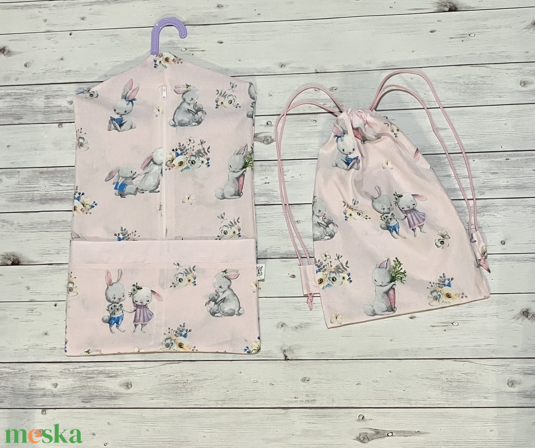 Rózsaszín nyuszi mintás ovizsák és tornazsák szett - játék & sport - ovis felszerelés - ovis szett - Meska.hu