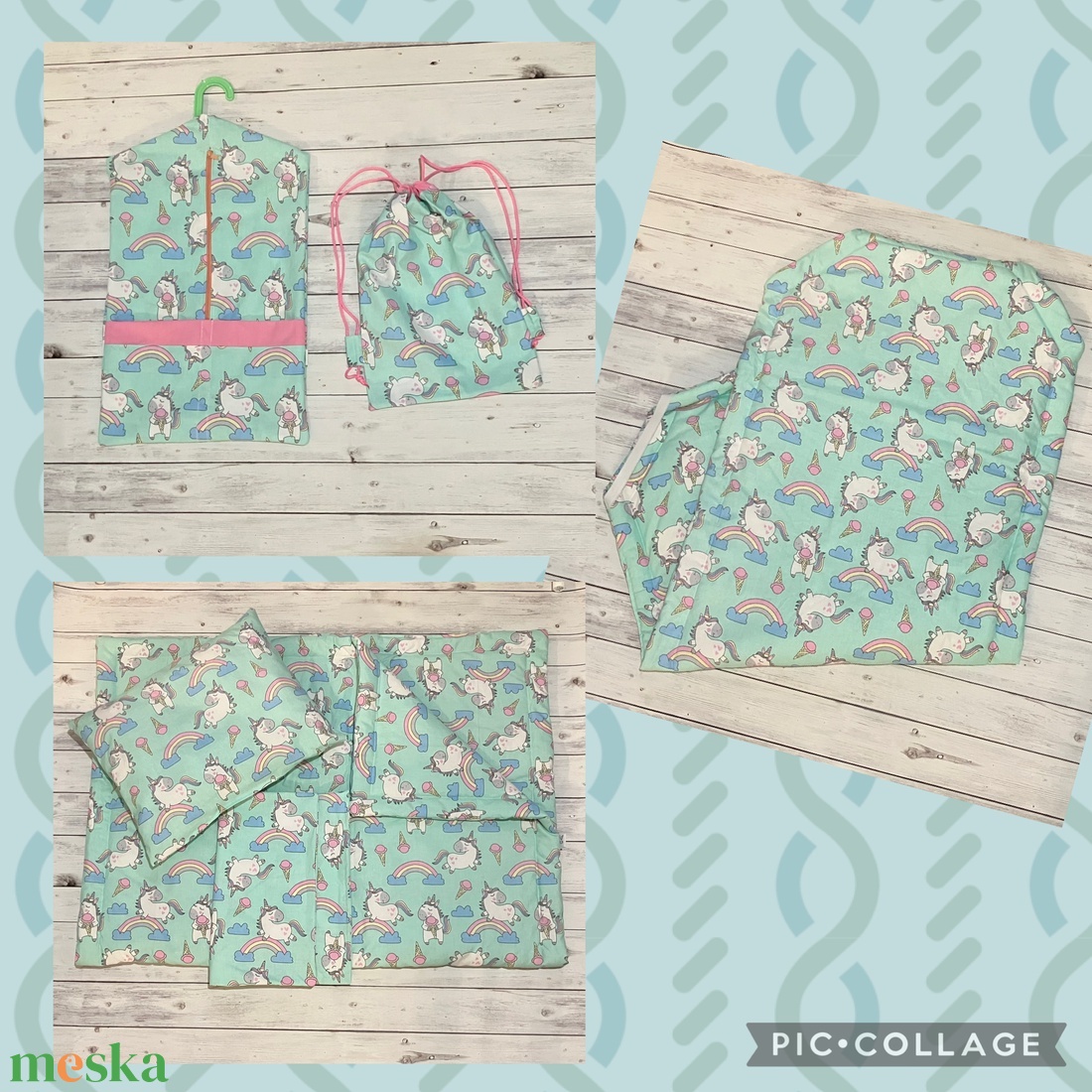 Unikornis és fagyi mintás ovis vagy kisgyermek ágynemű szett + ovizsák tornazsák szett + derékalj  - játék & sport - ovis felszerelés - ovis szett - Meska.hu