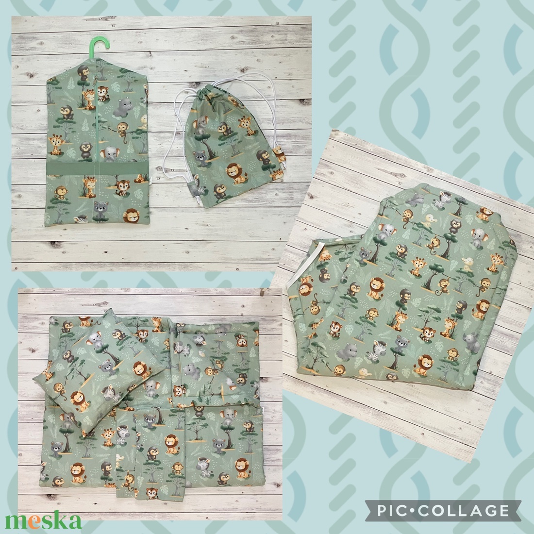 Safari mintás ovis vagy kisgyermek ágynemű szett + ovizsák tornazsák szett + derékalj  - játék & sport - ovis felszerelés - ovis szett - Meska.hu