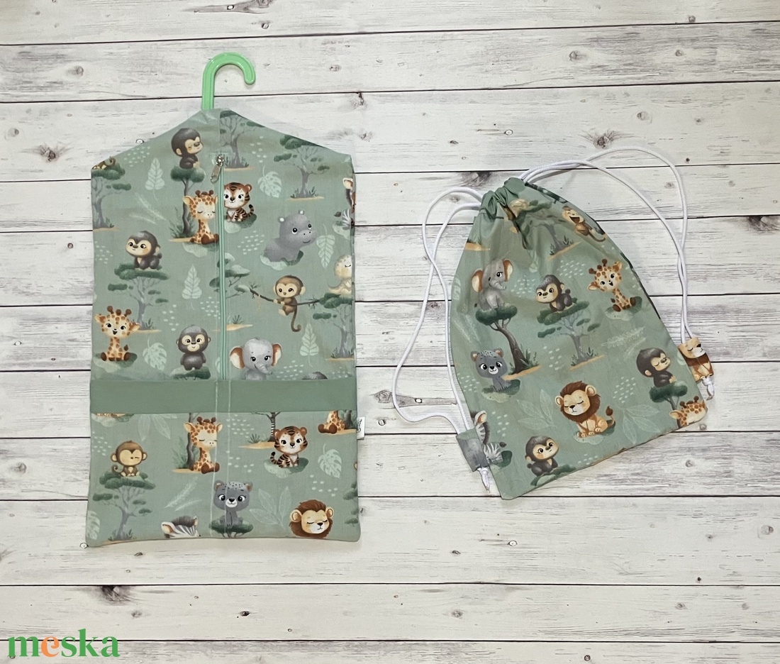 Safari mintás ovis vagy kisgyermek ágynemű szett + ovizsák tornazsák szett + derékalj  - játék & sport - ovis felszerelés - ovis szett - Meska.hu