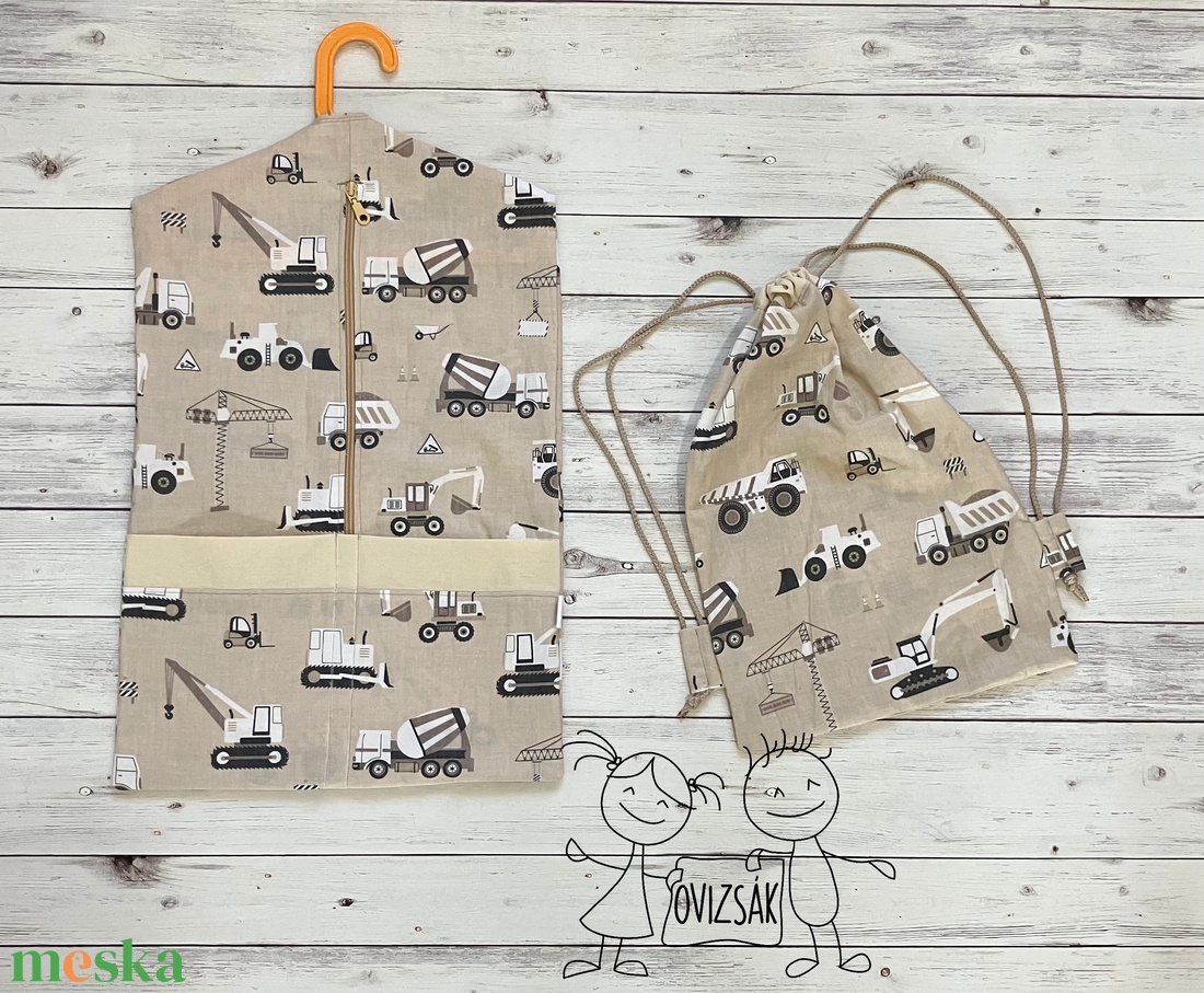 Munkagépes ovis vagy kisgyermek ágynemű szett + ovizsák tornazsák szett + derékalj  - játék & sport - ovis felszerelés - ovis szett - Meska.hu