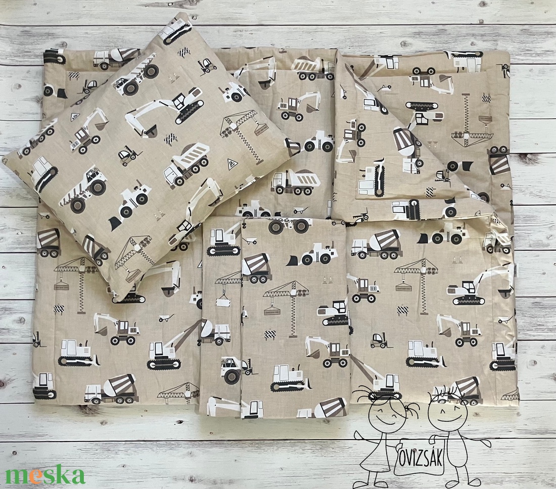 Munkagépes ovis vagy kisgyermek ágynemű szett + ovizsák tornazsák szett + derékalj  - játék & sport - ovis felszerelés - ovis szett - Meska.hu