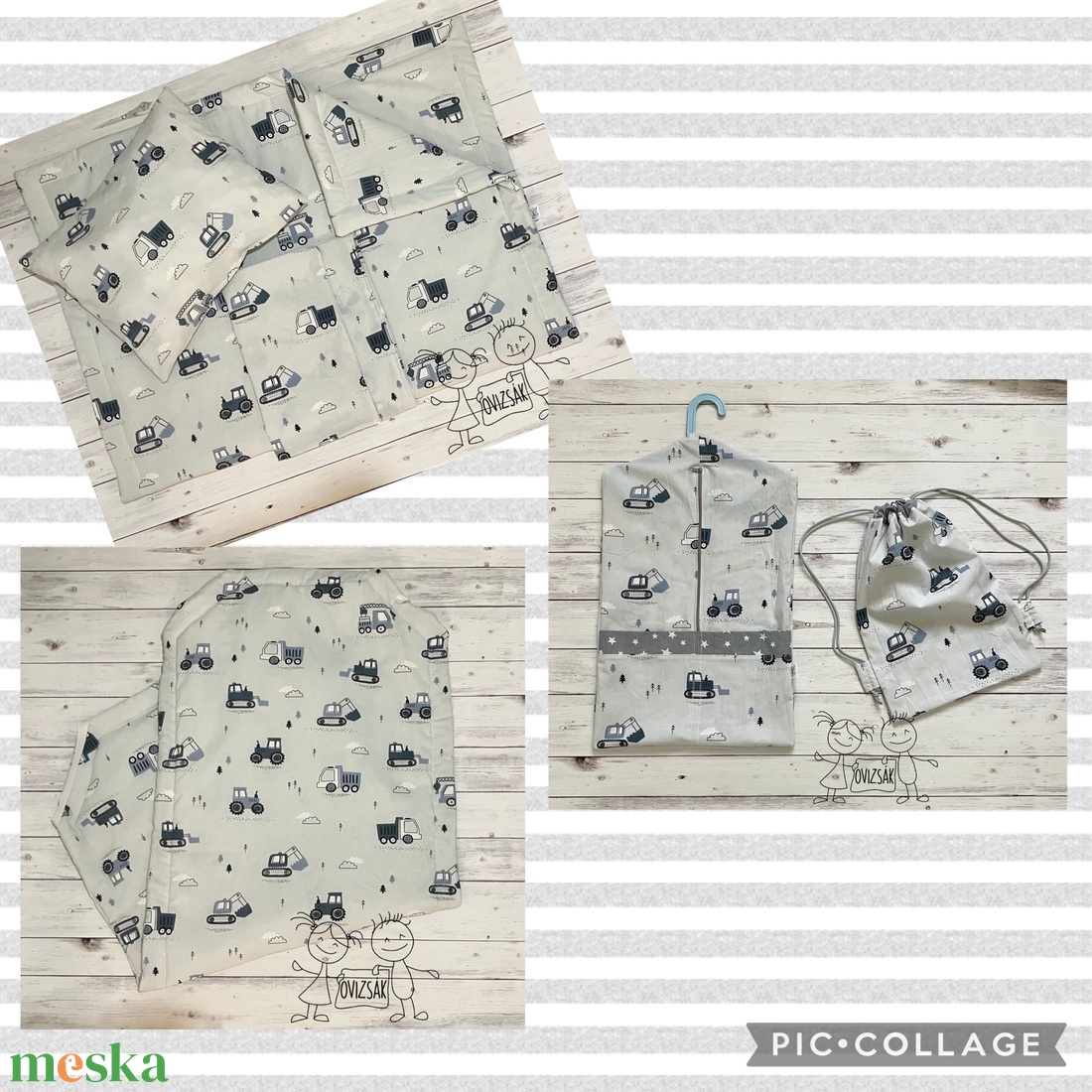 Munkagépes ovis vagy kisgyermek ágynemű szett + ovizsák tornazsák szett + derékalj  - játék & sport - ovis felszerelés - ovis szett - Meska.hu