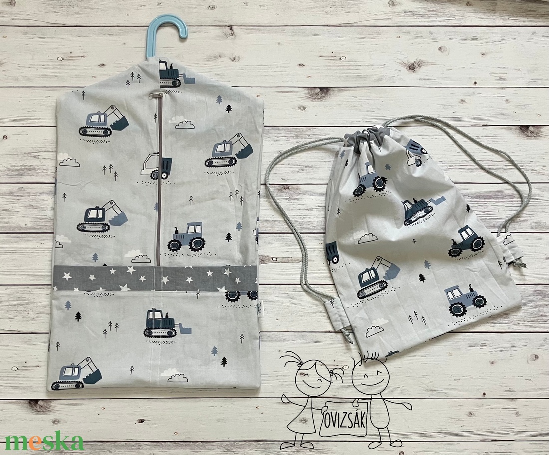 Munkagépes ovis vagy kisgyermek ágynemű szett + ovizsák tornazsák szett + derékalj  - játék & sport - ovis felszerelés - ovis szett - Meska.hu