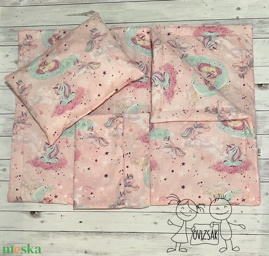 Unikornis mintás ovis vagy kisgyermek ágynemű szett + ovizsák tornazsák szett + derékalj  - játék & sport - ovis felszerelés - ovis szett - Meska.hu