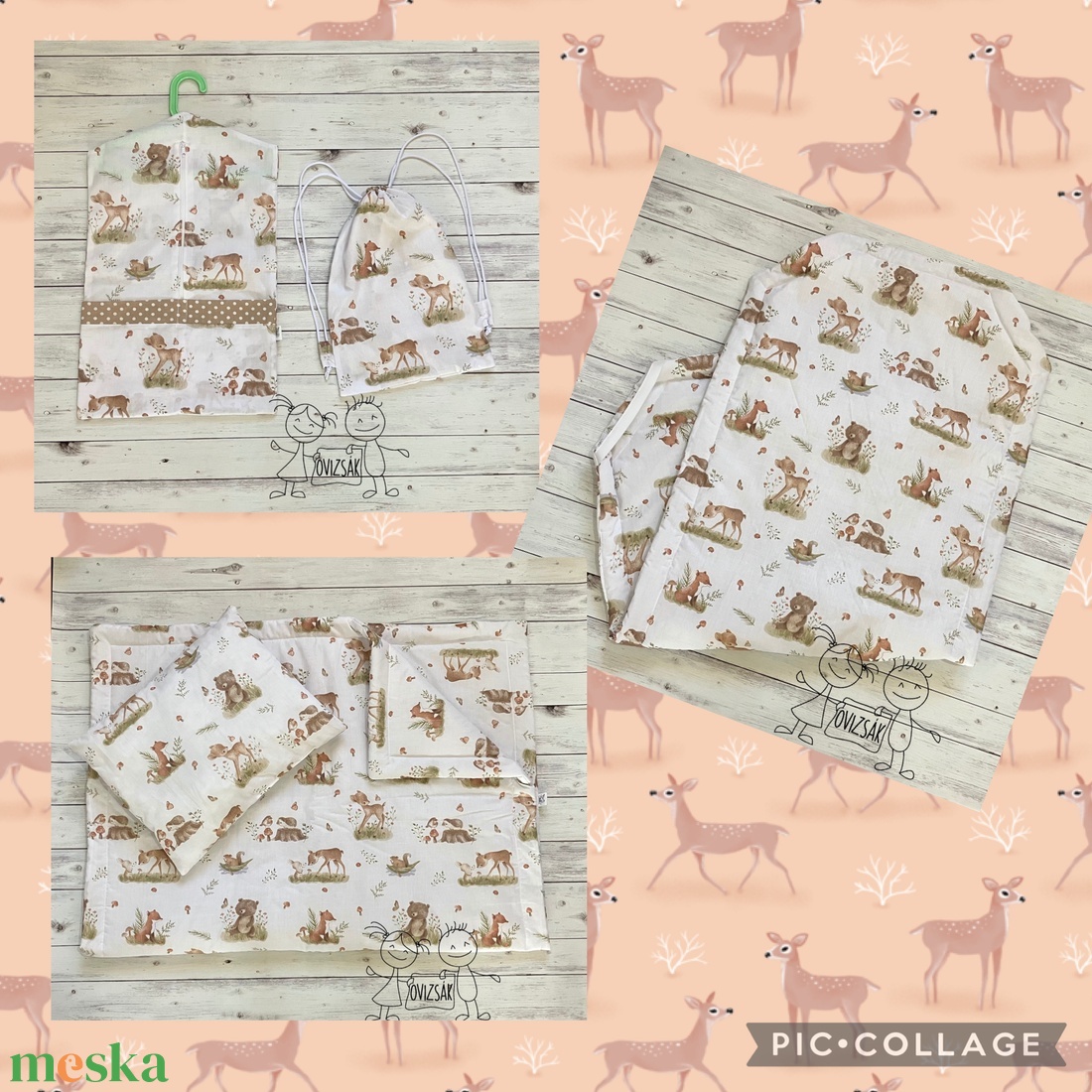 Erdei állatos ovis vagy kisgyermek ágynemű szett + ovizsák tornazsák szett + derékalj  - játék & sport - ovis felszerelés - ovis szett - Meska.hu