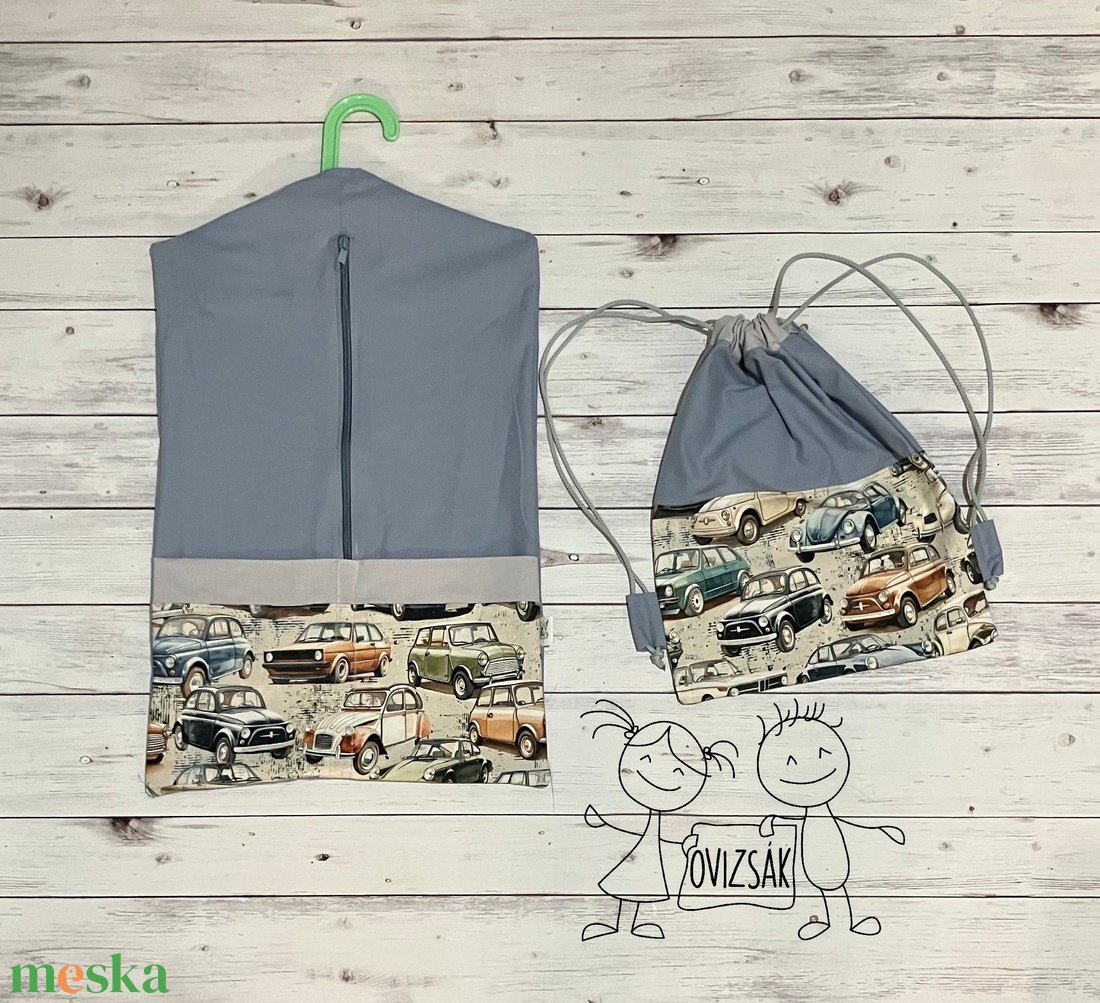 Retro autó mintás ovizsák és tornazsák szett - játék & sport - ovis felszerelés - ovis szett - Meska.hu
