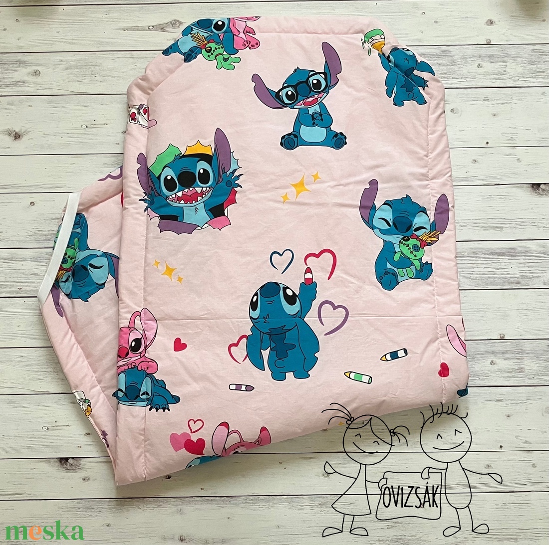 Stitch mintás ovis vagy kisgyermek ágynemű szett + ovizsák tornazsák szett + derékalj  - játék & sport - ovis felszerelés - ovis szett - Meska.hu