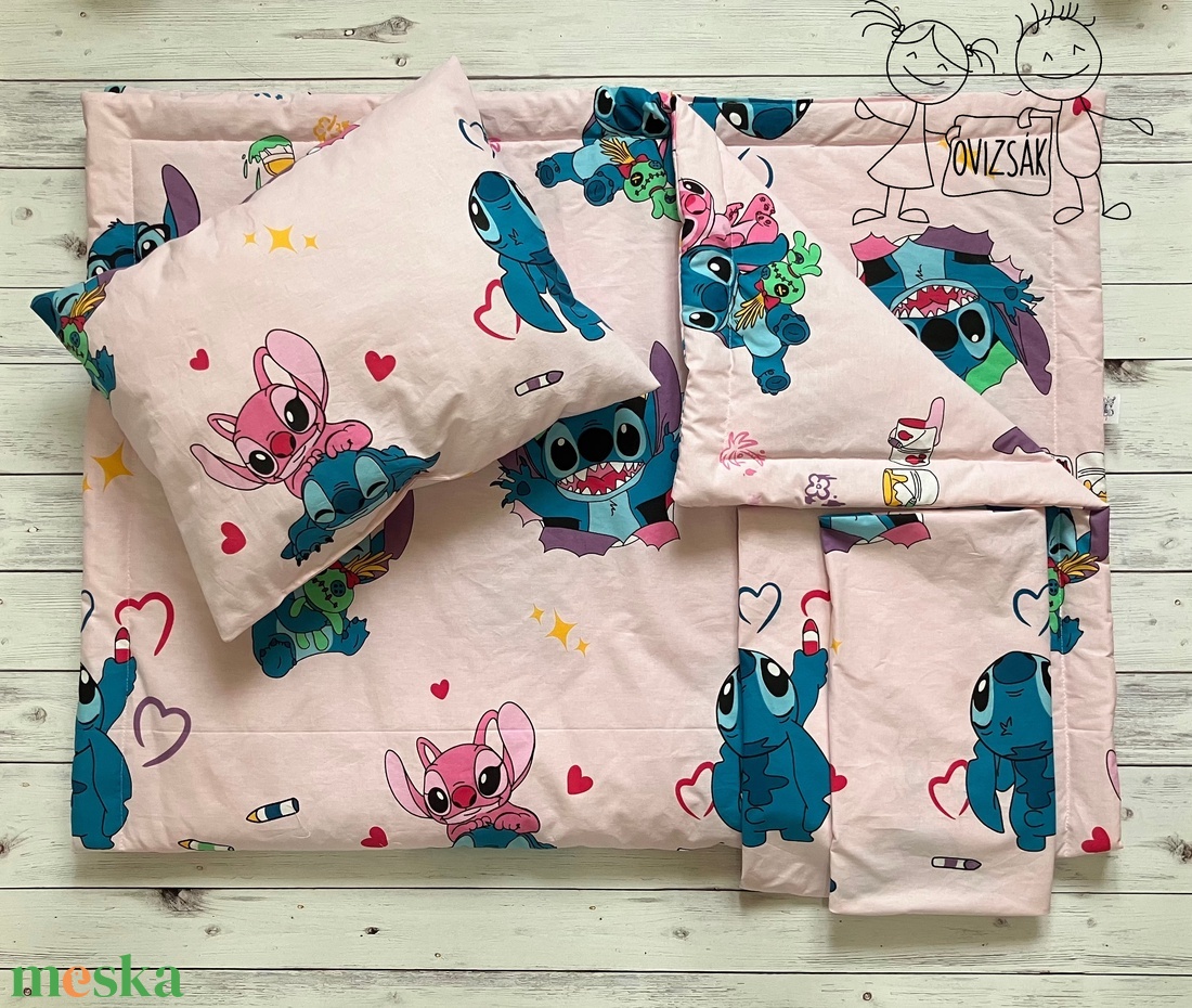 Stitch mintás ovis vagy kisgyermek ágynemű szett + ovizsák tornazsák szett + derékalj  - játék & sport - ovis felszerelés - ovis szett - Meska.hu