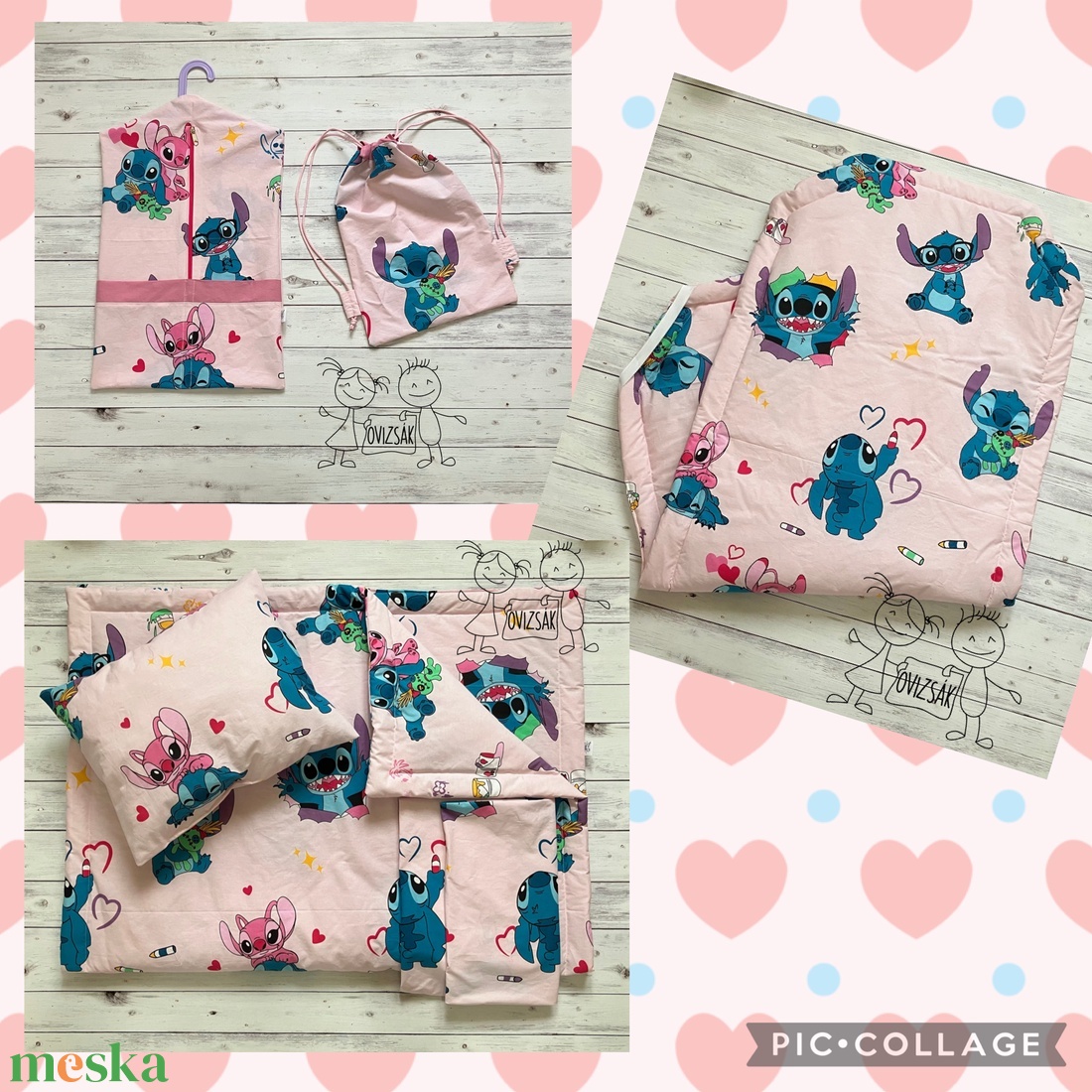 Stitch mintás ovis vagy kisgyermek ágynemű szett + ovizsák tornazsák szett + derékalj - játék & sport - ovis felszerelés - ovis szett - Meska.hu