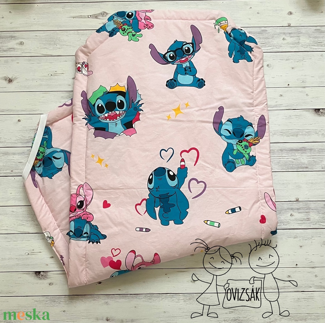 Stitch mintás ovis vagy kisgyermek ágynemű szett + ovizsák tornazsák szett + derékalj - játék & sport - ovis felszerelés - ovis szett - Meska.hu
