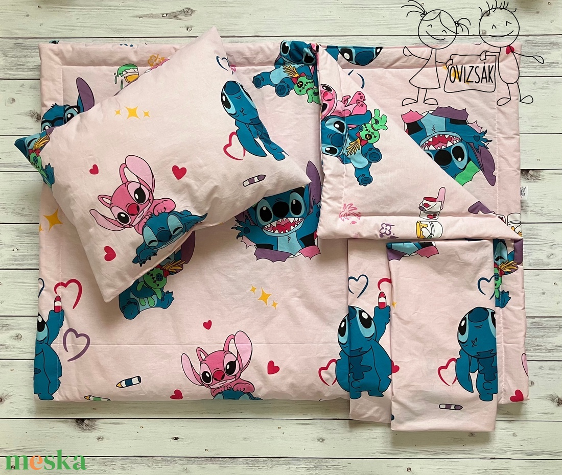 Stitch mintás ovis vagy kisgyermek ágynemű szett + ovizsák tornazsák szett + derékalj - játék & sport - ovis felszerelés - ovis szett - Meska.hu