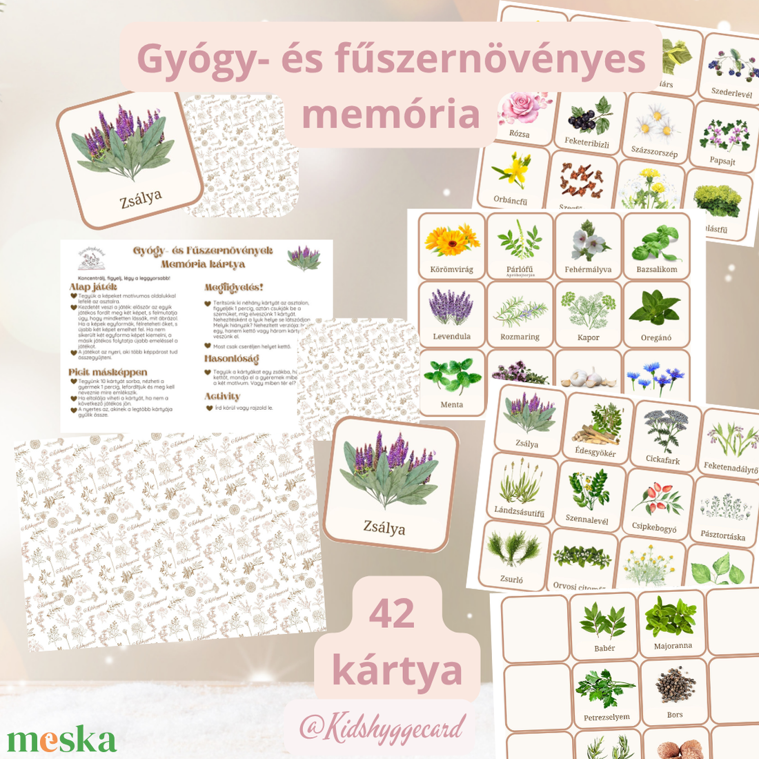 Memória kártya 48 db VFűszerek és Gyógynövények - játék & sport - készségfejlesztő és logikai játék - memória játékok - Meska.hu