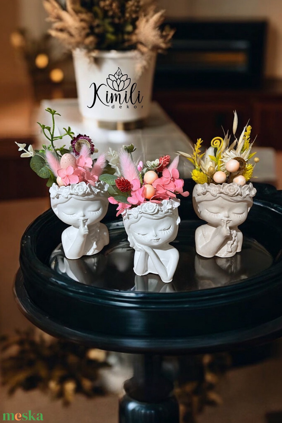 Szárazdísz kislány kaspóban - otthon & életmód - dekoráció - asztal és polc dekoráció - asztaldísz - Meska.hu