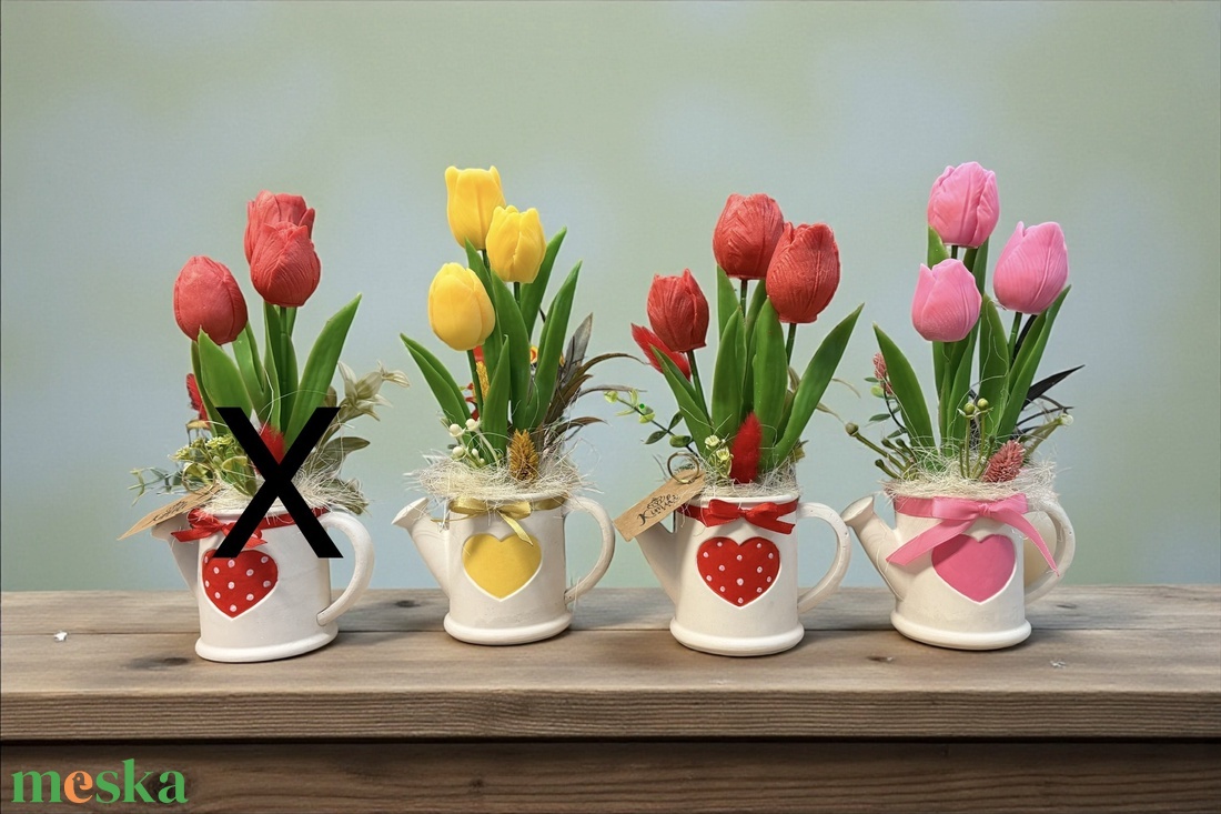 Tulipános kiskanna - otthon & életmód - virágdekoráció - virágdíszek - asztali virágdísz - Meska.hu