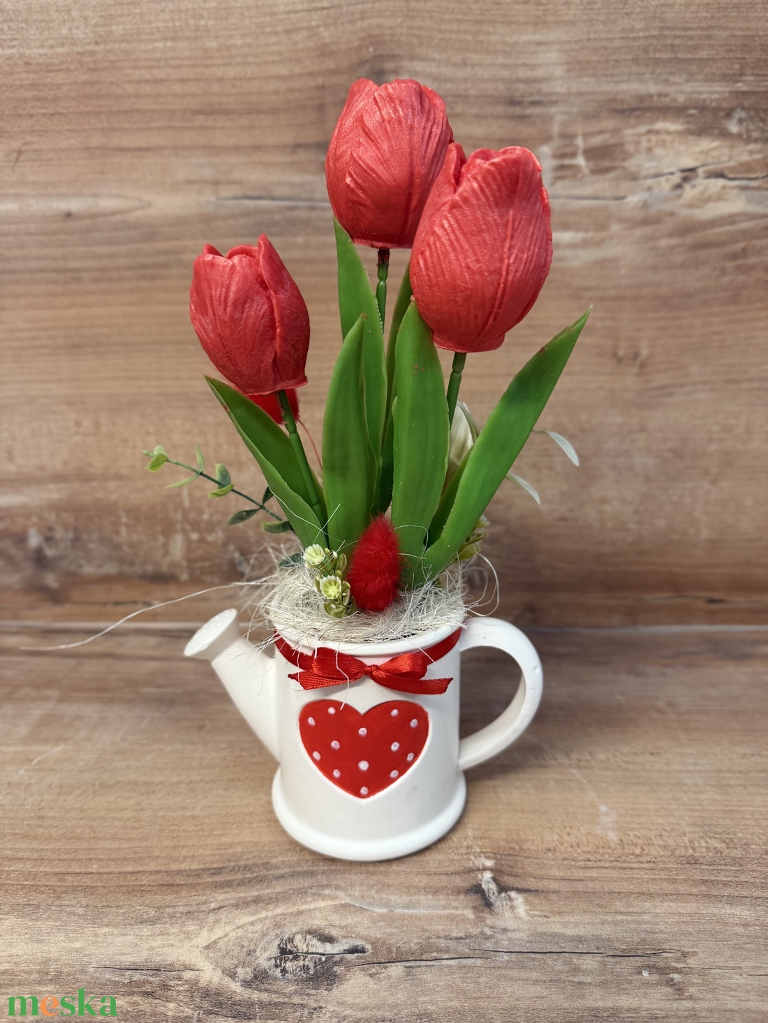 Tulipános kiskanna - otthon & életmód - virágdekoráció - virágdíszek - asztali virágdísz - Meska.hu