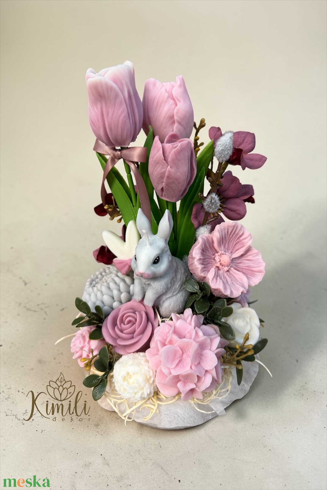 Szürke nyuszis tavaszi/húsvéti asztaldísz - ünnepi díszek, dekorációk - húsvéti díszek és dekorációk - húsvéti asztaldíszek - Meska.hu