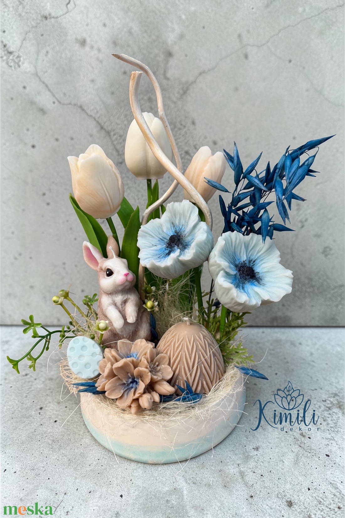 Bézs-kék tavaszi/húsvéti asztaldísz - ünnepi díszek, dekorációk - húsvéti díszek és dekorációk - húsvéti asztaldíszek - Meska.hu