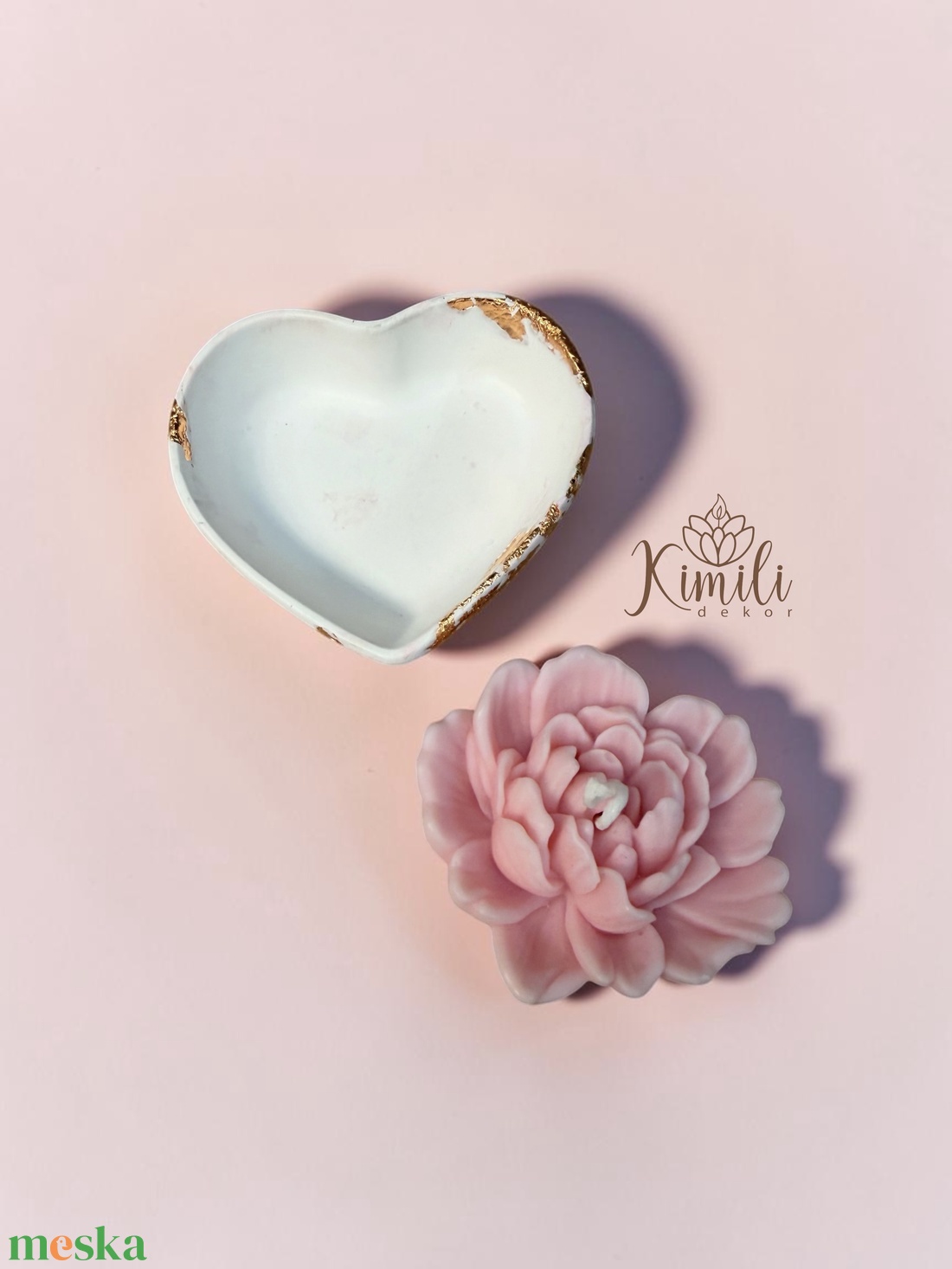 Illatgyertya + szív tálka - otthon & életmód - dekoráció - asztal és polc dekoráció - dekorációs tál, tartó - Meska.hu