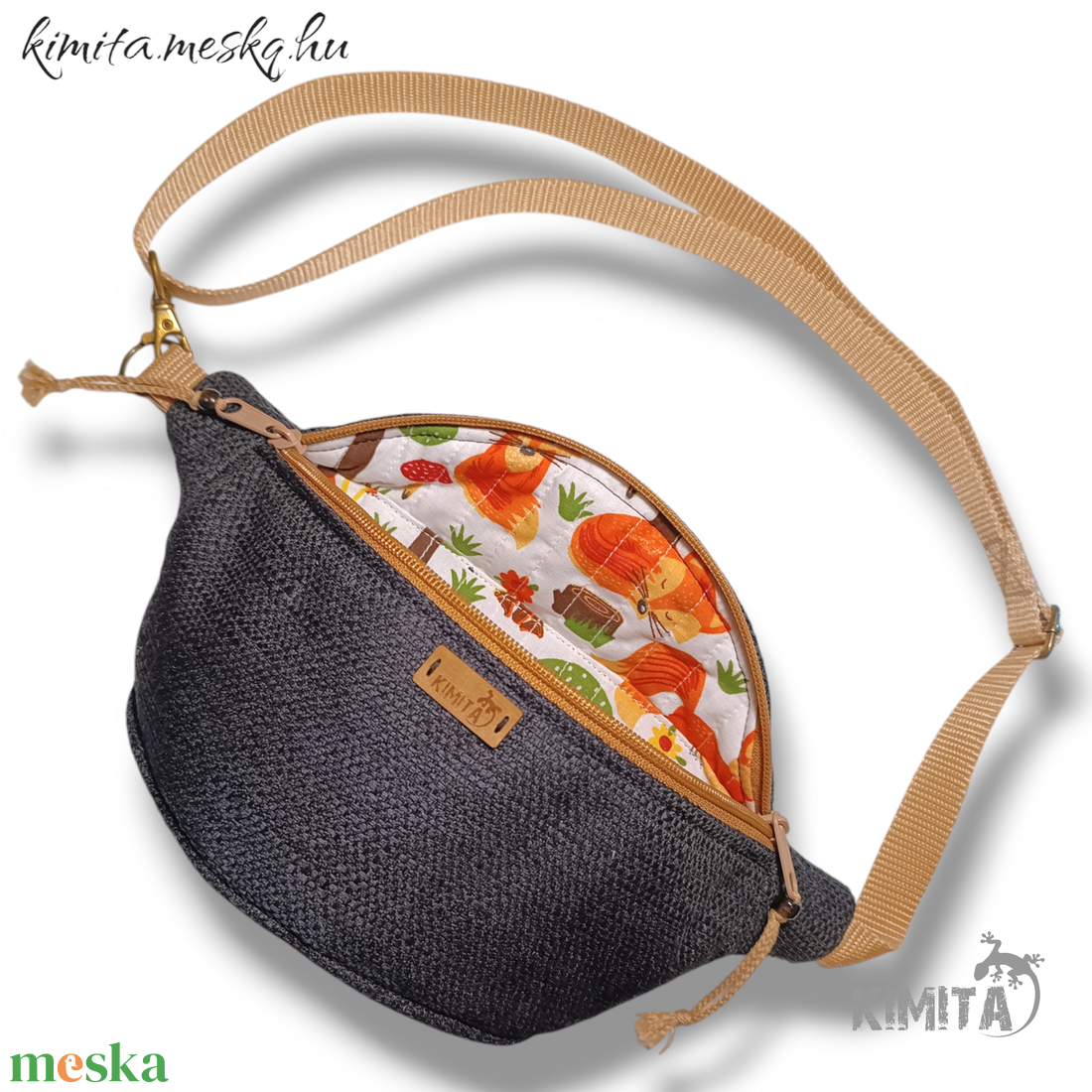 Fekete övtáska rókás - táska & tok - övtáska - Meska.hu Fekete övtáska rókás - táska & tok - övtáska - Meska.hu