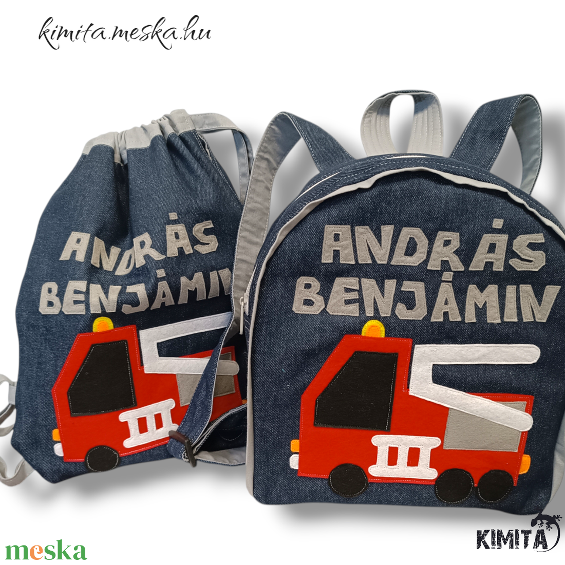 Tűzoltós hátizsák tornazsákkal - táska & tok - hátizsák - kishátizsák - Meska.hu