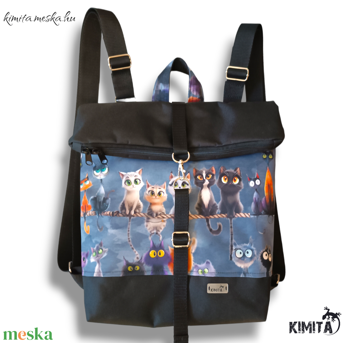 Cicás roll-top hátizsák - táska & tok - hátizsák - roll top hátizsák - Meska.hu