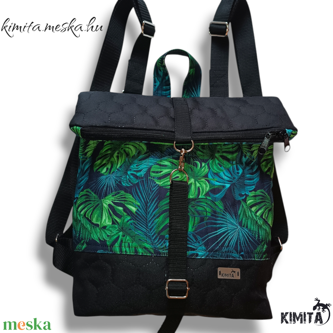 Pálma leveles roll-top hátizsák - táska & tok - hátizsák - roll top hátizsák - Meska.hu