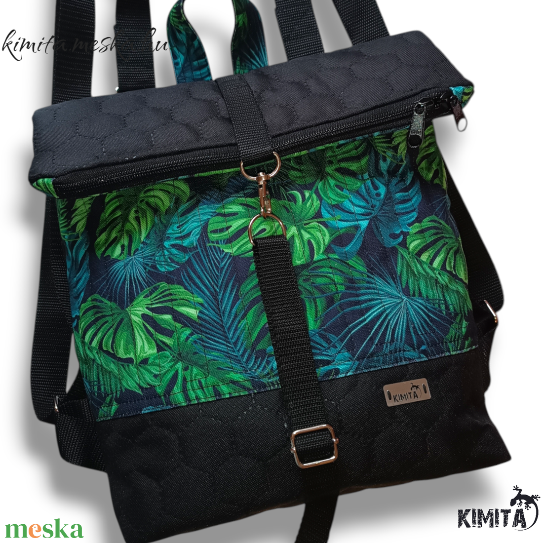 Pálma leveles roll-top hátizsák - táska & tok - hátizsák - roll top hátizsák - Meska.hu