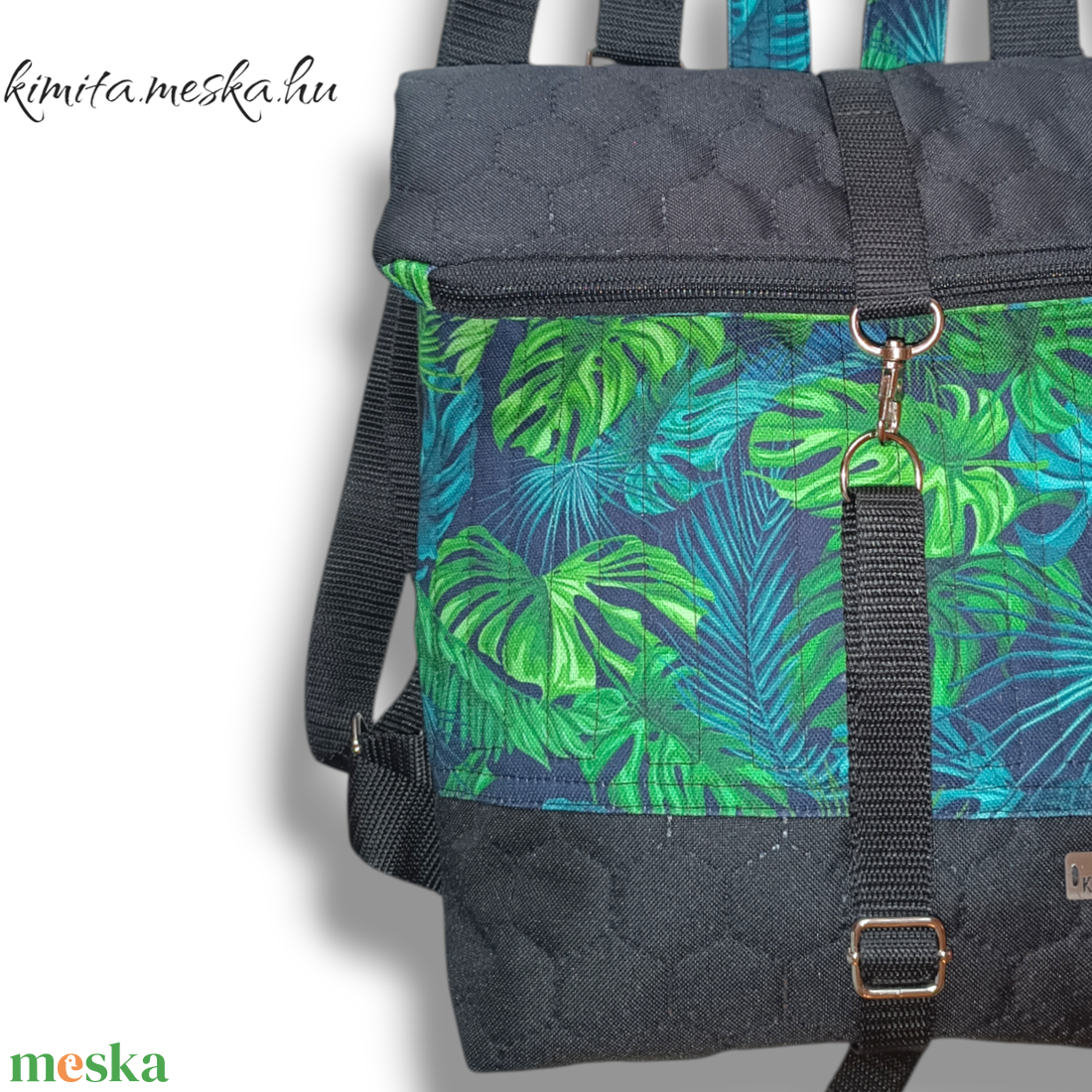 Pálma leveles roll-top hátizsák - táska & tok - hátizsák - roll top hátizsák - Meska.hu