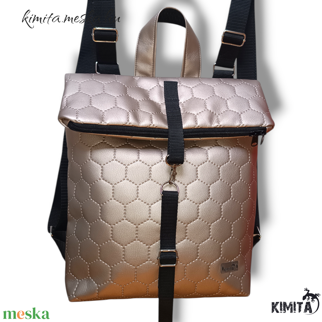 Arany roll-top hátizsák - táska & tok - hátizsák - roll top hátizsák - Meska.hu