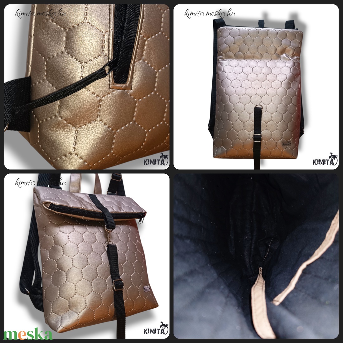 Arany roll-top hátizsák - táska & tok - hátizsák - roll top hátizsák - Meska.hu