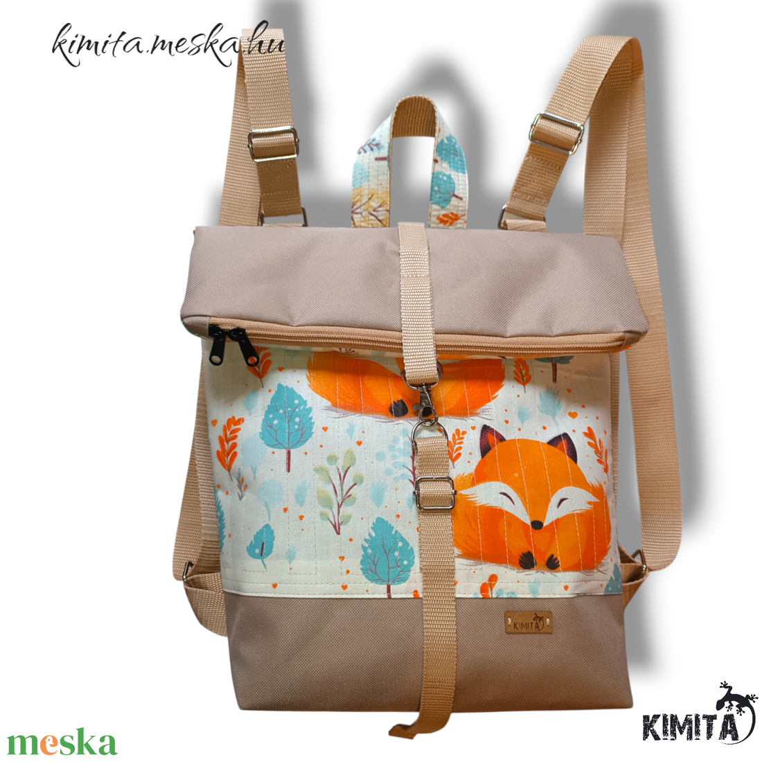 Rókás roll-top hátizsák - táska & tok - hátizsák - roll top hátizsák - Meska.hu