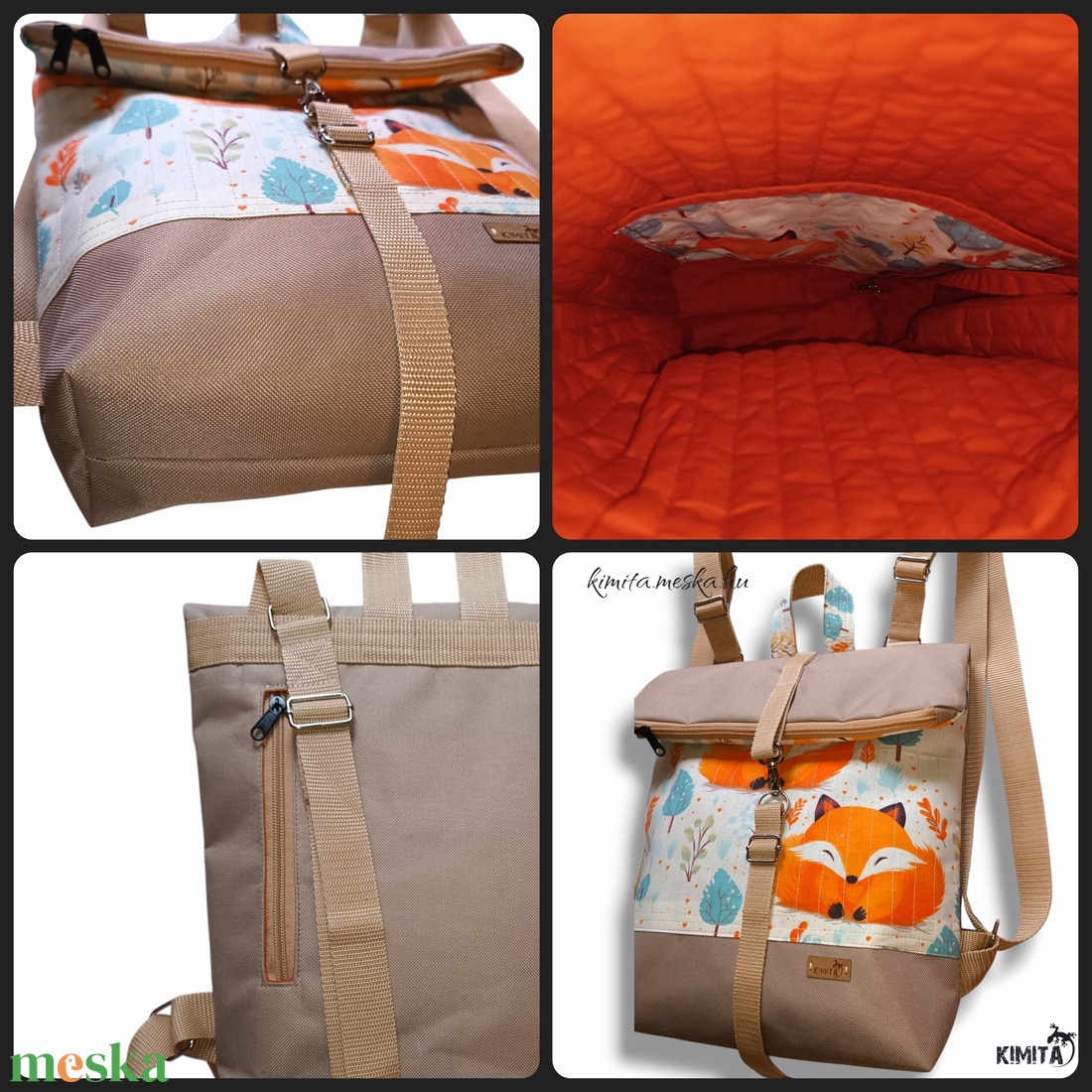 Rókás roll-top hátizsák - táska & tok - hátizsák - roll top hátizsák - Meska.hu