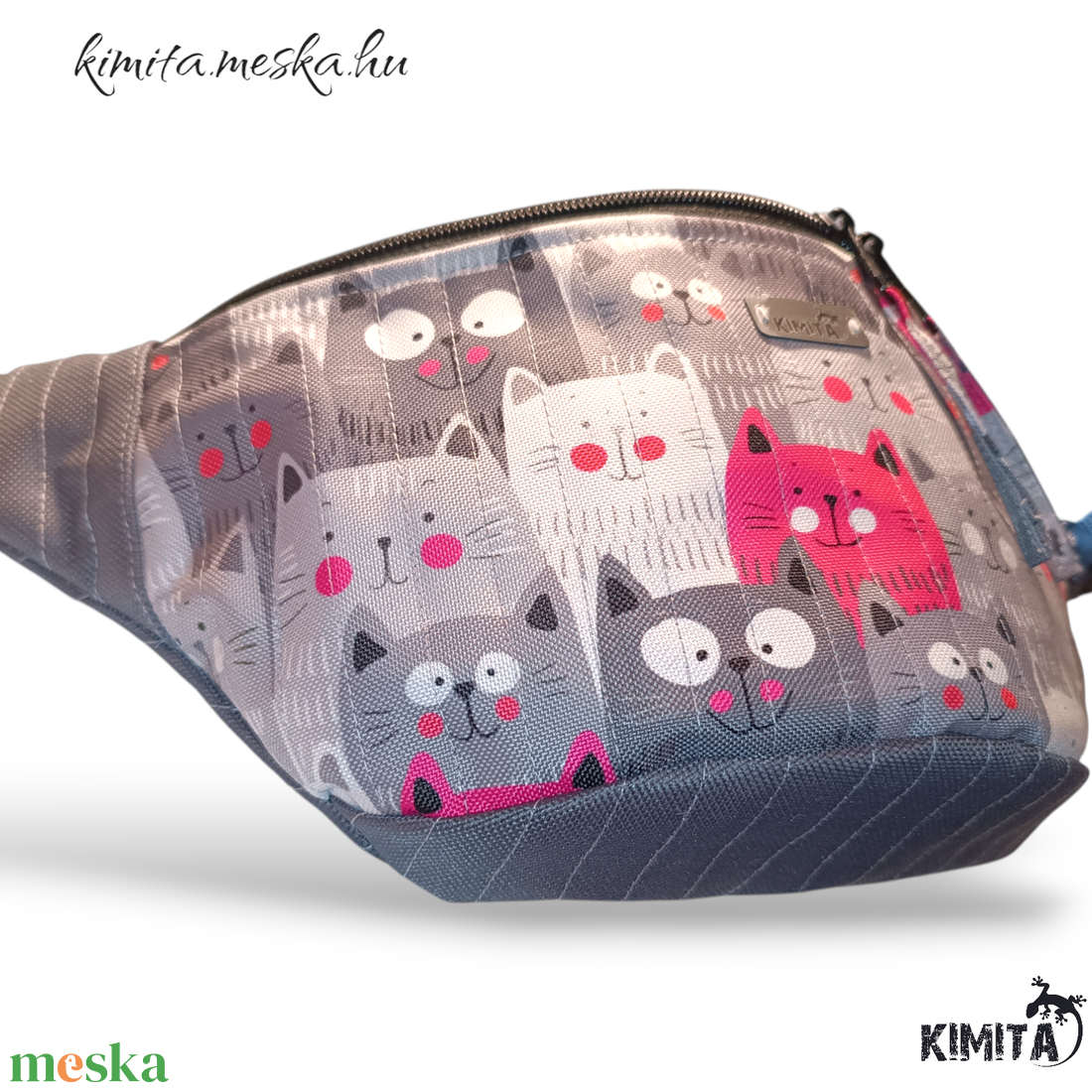 Szürke cicás övtáska - táska & tok - övtáska - Meska.hu
