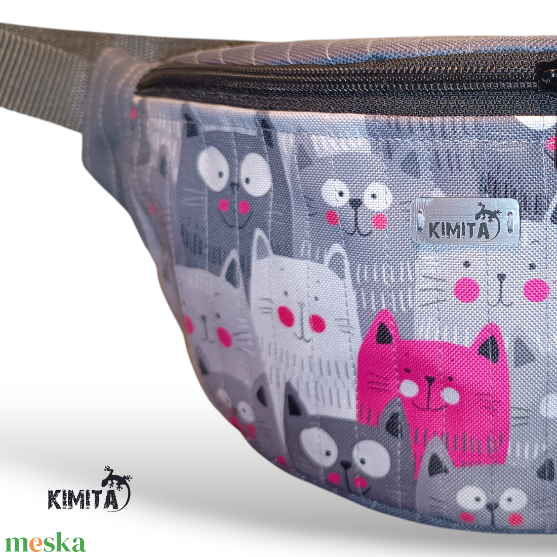 Szürke cicás övtáska - táska & tok - övtáska - Meska.hu