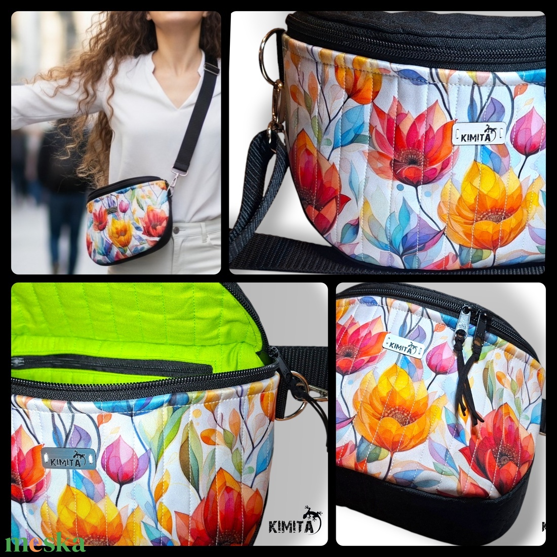 Virágok crossbody táska - táska & tok - kézitáska & válltáska - vállon átvethető táska - Meska.hu