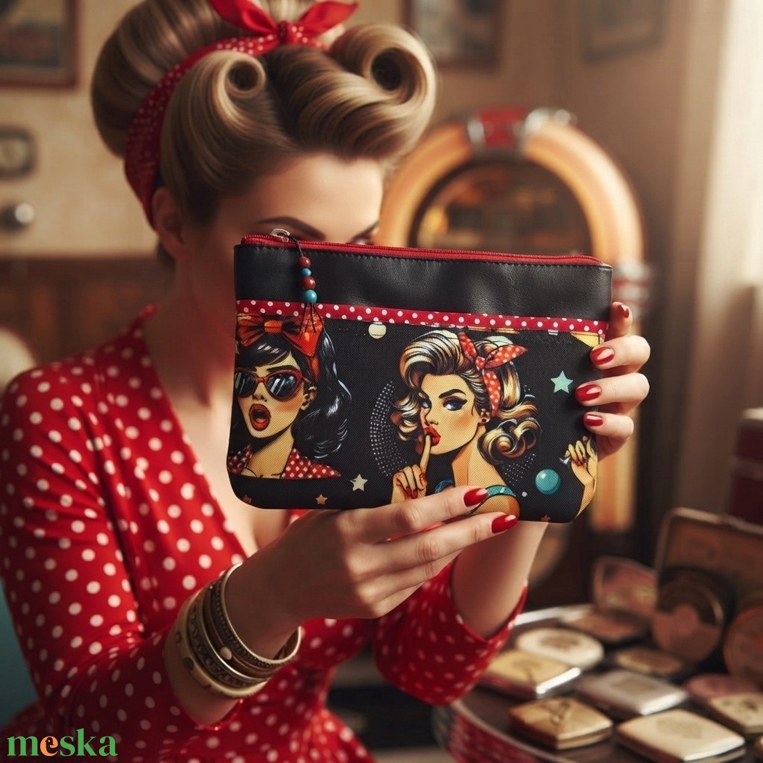 Neszesszer - rockabilly piros - táska & tok - neszesszer - Meska.hu