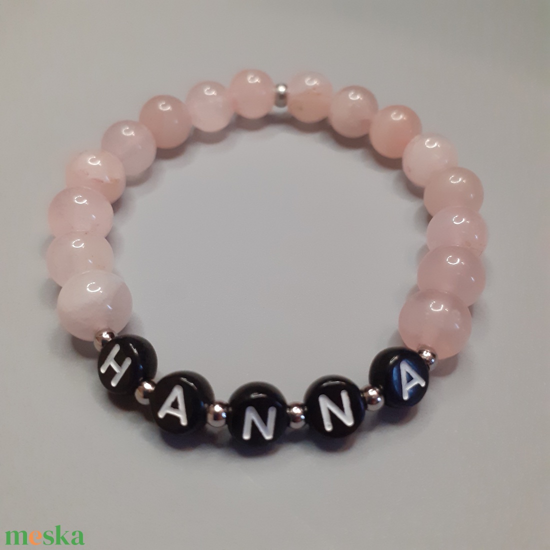 Neves rózsakvarc ásvány karkötő - ékszer - karkötő - névre szóló karkötő - Meska.hu