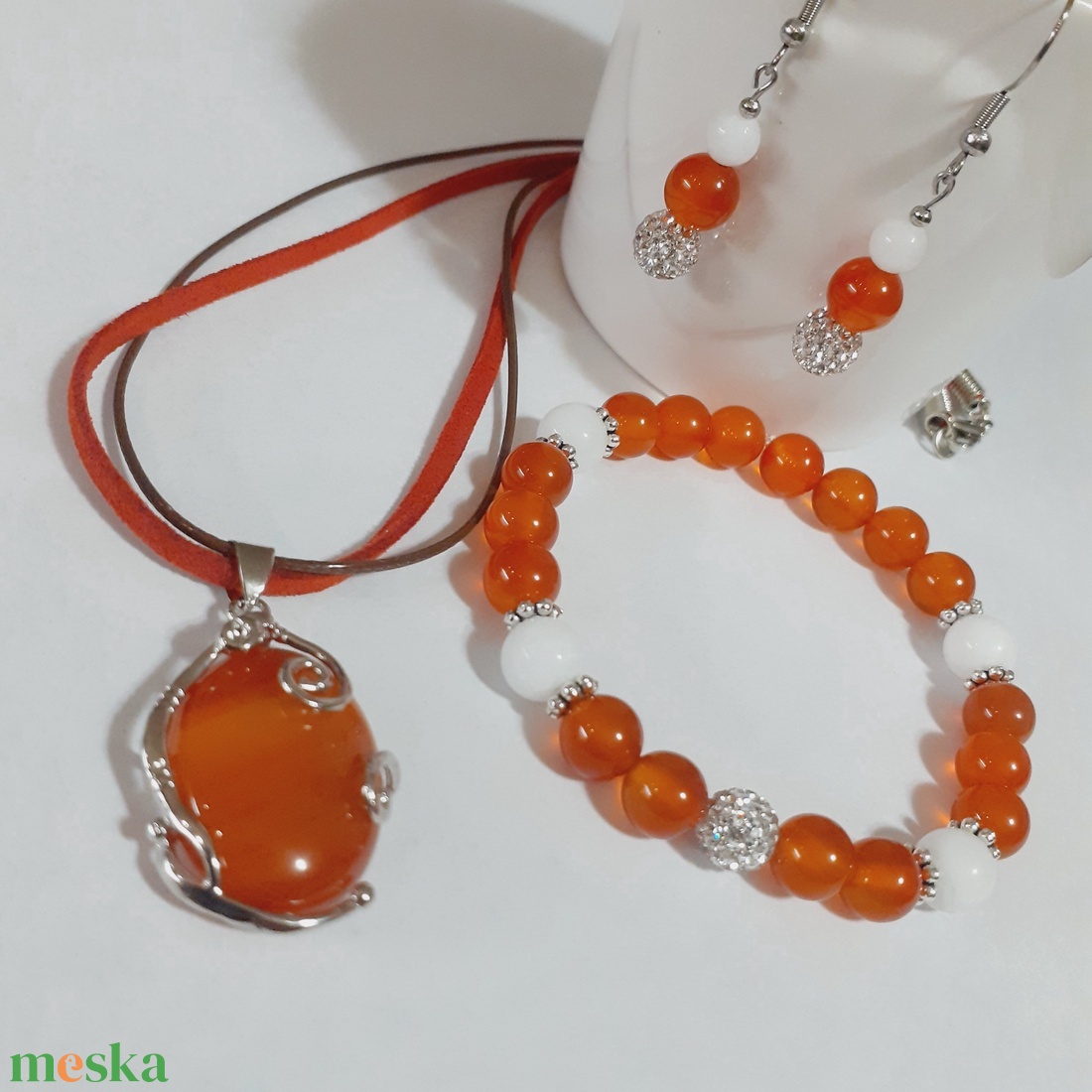 Karneol ásvány ékszer szett - ékszer - ékszerszett - Meska.hu